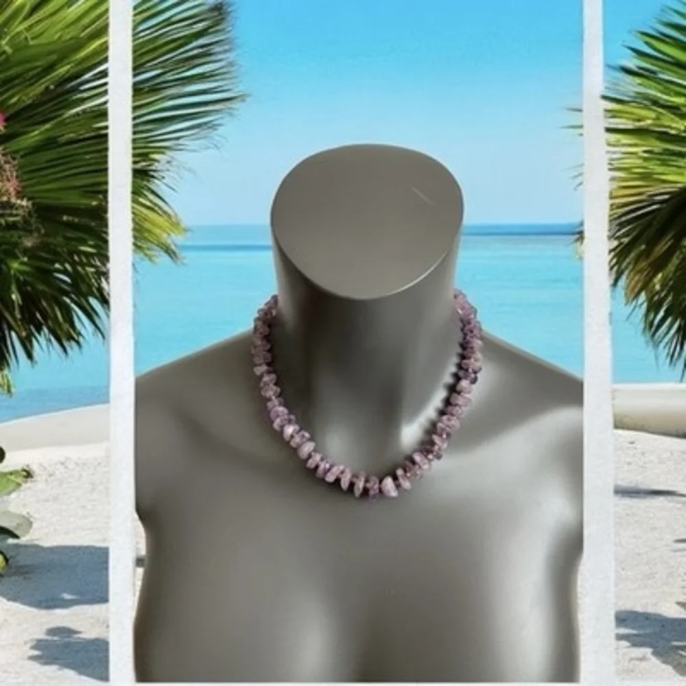 Natural Amethyst Nugget Purple Beaded Necklace Gemstone Jewelry 18